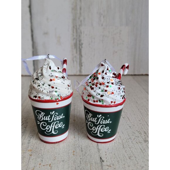 Hallmark but first coffee glitter ornament Xmas set - Picture 1 of 5